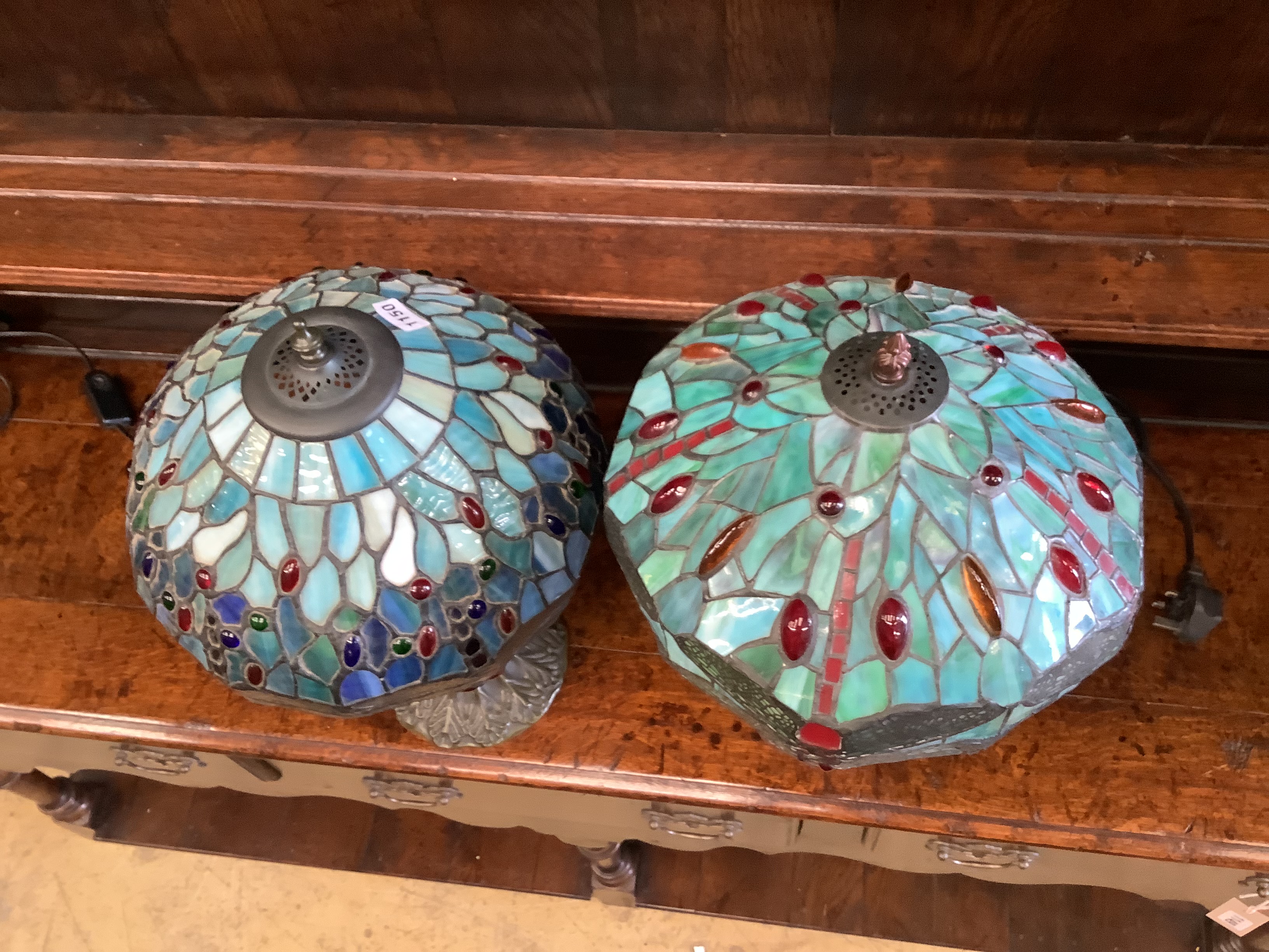 Two Tiffany style stained glass table lamps larger 45cm high